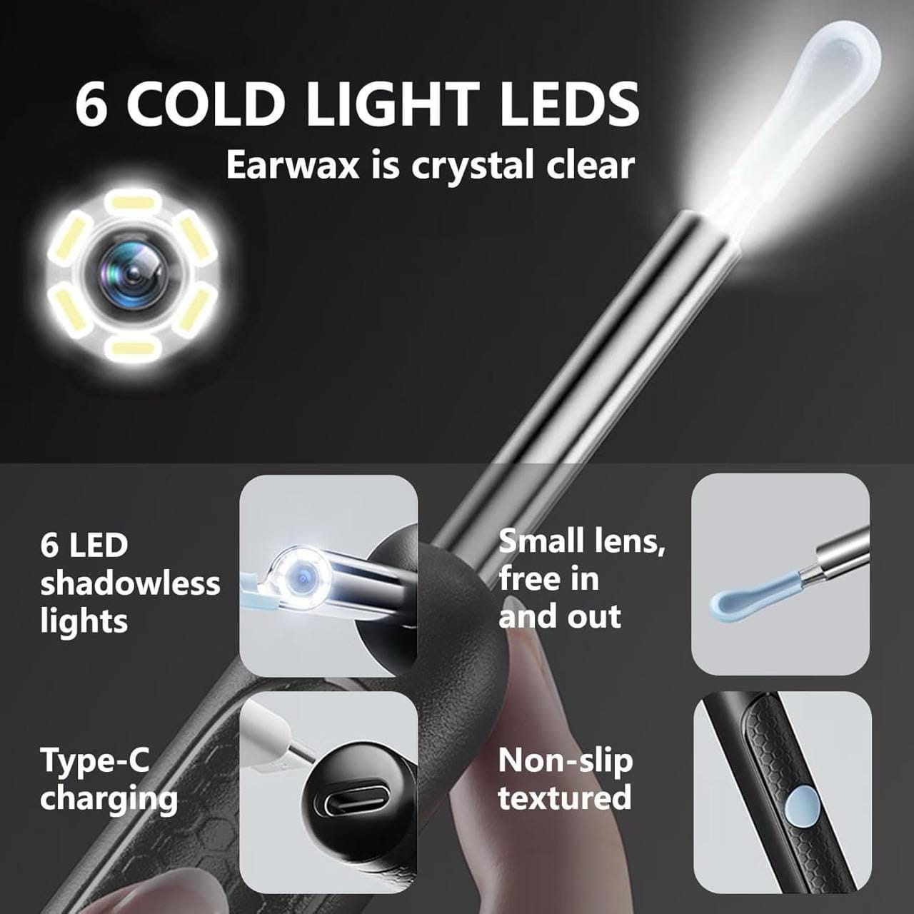 Ear Wax Cleaning Tool with Camera,1080p FHD Led Light,360° Visual WIFI Camera Ear Cleaner