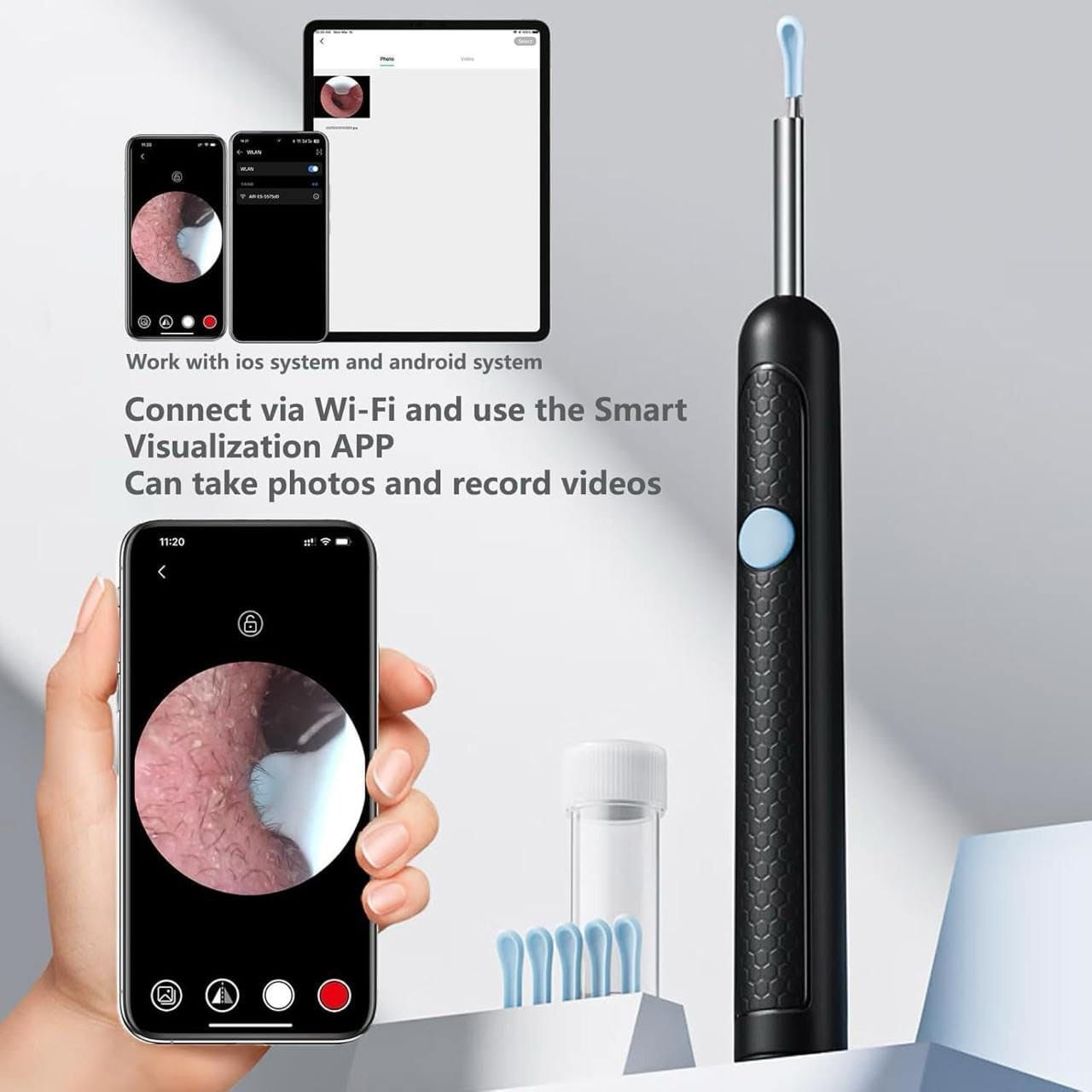 Ear Wax Cleaning Tool with Camera,1080p FHD Led Light,360° Visual WIFI Camera Ear Cleaner