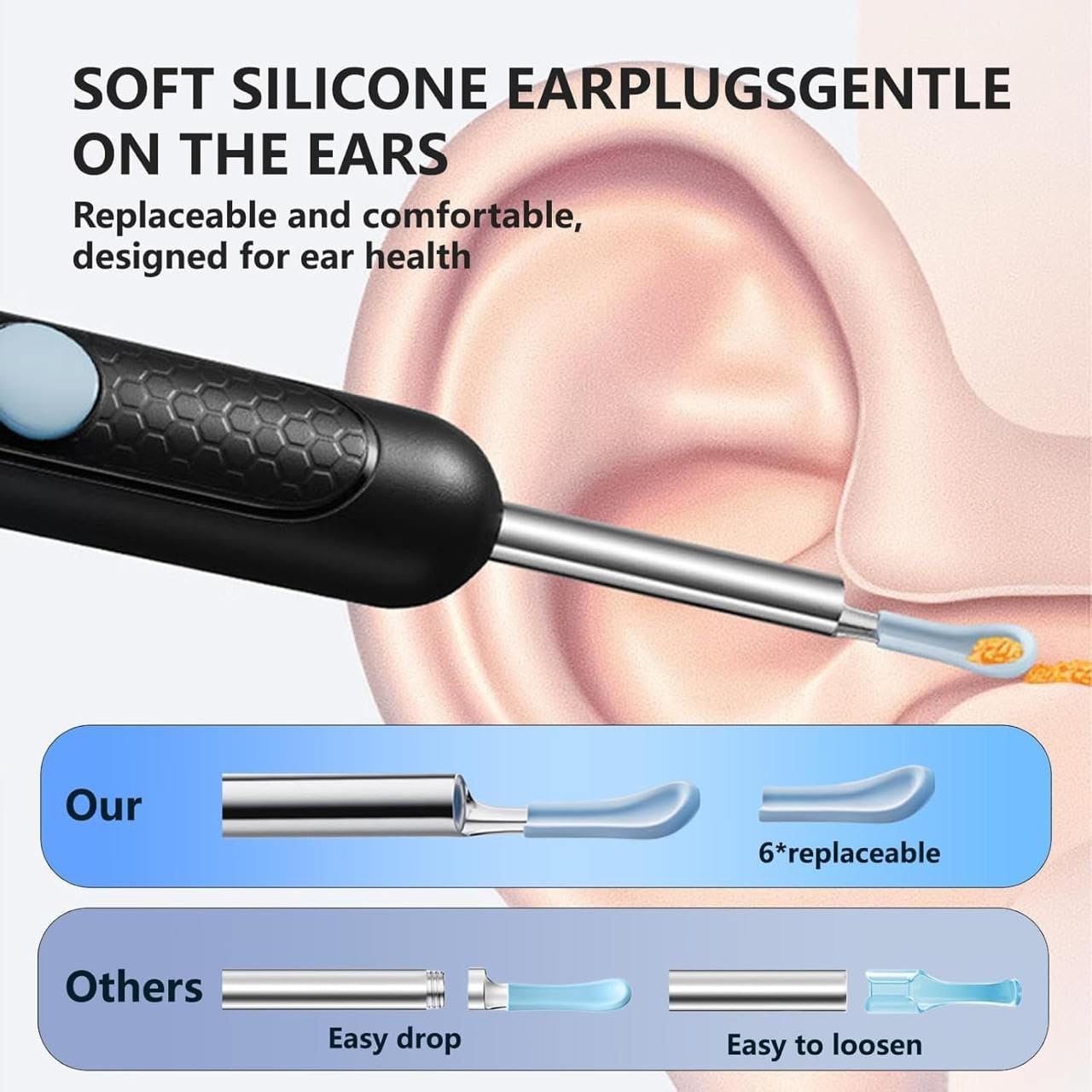 Ear Wax Cleaning Tool with Camera,1080p FHD  Led Light,360° Visual WIFI Camera Ear Cleaner